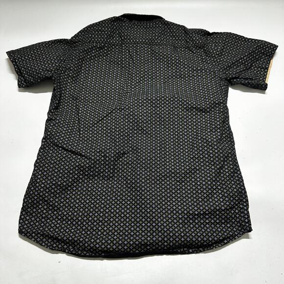 Denim Culture Shirt Mens XL Blue Black Tan Short Sleeve Button Up MISSING BUTTON - Picture 3 of 8